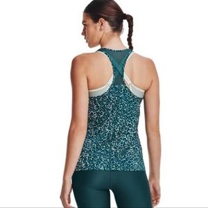 UNDER ARMOUR Womens Racer Print Fitted Heatgear Tank small green blue